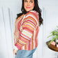Be Bold Coral & Sienna Stripe Pullover Notched Neck Hoodie - DAVERRI FASHIONS