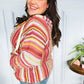 Be Bold Coral & Sienna Stripe Pullover Notched Neck Hoodie - DAVERRI FASHIONS