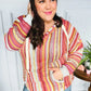 Be Bold Coral & Sienna Stripe Pullover Notched Neck Hoodie - DAVERRI FASHIONS