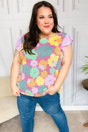 Feeling Playful Fuchsia Floral Textured Ruffle Sleeve Top | Daverri Fashions