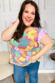 Feeling Playful Fuchsia Floral Textured Ruffle Sleeve Top | Daverri Fashions