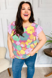 Feeling Playful Fuchsia Floral Textured Ruffle Sleeve Top | Daverri Fashions