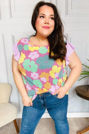Feeling Playful Fuchsia Floral Textured Ruffle Sleeve Top | Daverri Fashions