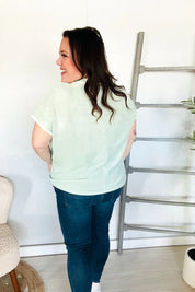 Weekend Ready Sage Collar Notch Neck Waffle Knit Top | Daverri Fashions