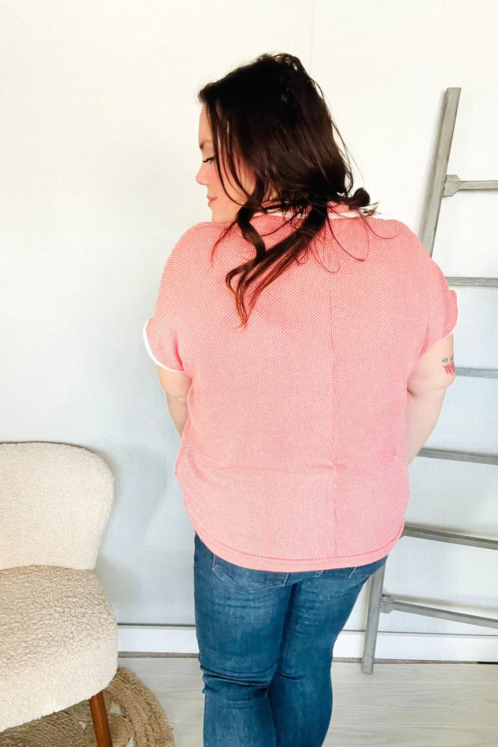 Weekend Ready Coral Collar Notch Neck Waffle Knit Top | 07-01-25 Summer Sale Daverri Fashions