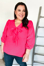 Stay With Me Pink V Neck Ribbon Bow Babydoll Woven Blouse | Daverri Fashions