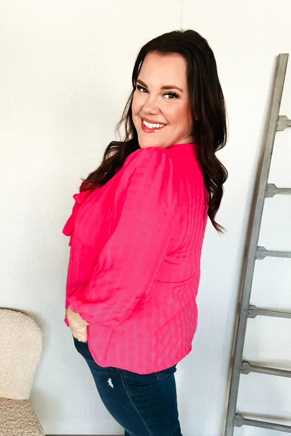 Stay With Me Pink V Neck Ribbon Bow Babydoll Woven Blouse | Daverri Fashions