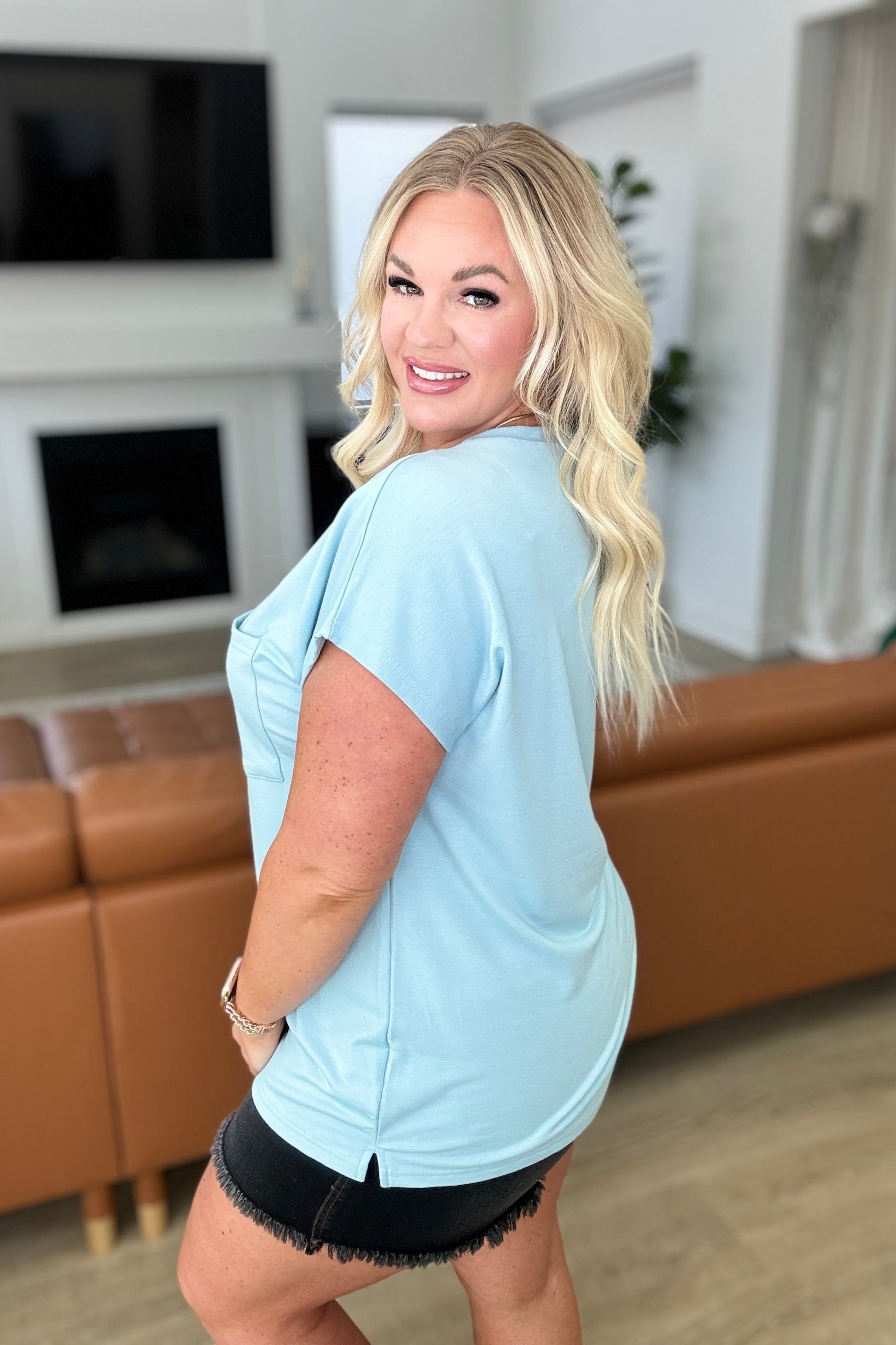 Blue Crew Neck Pocket Tee T-Shirts