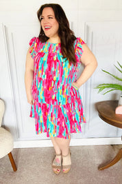 Feeling Bold Multicolor Abstract Print Tiered Ruffle Sleeve Dress | 2024 Summer Blow Out Sale Daverri Fashions