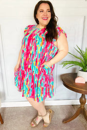 Feeling Bold Multicolor Abstract Print Tiered Ruffle Sleeve Dress | 2024 Summer Blow Out Sale Daverri Fashions