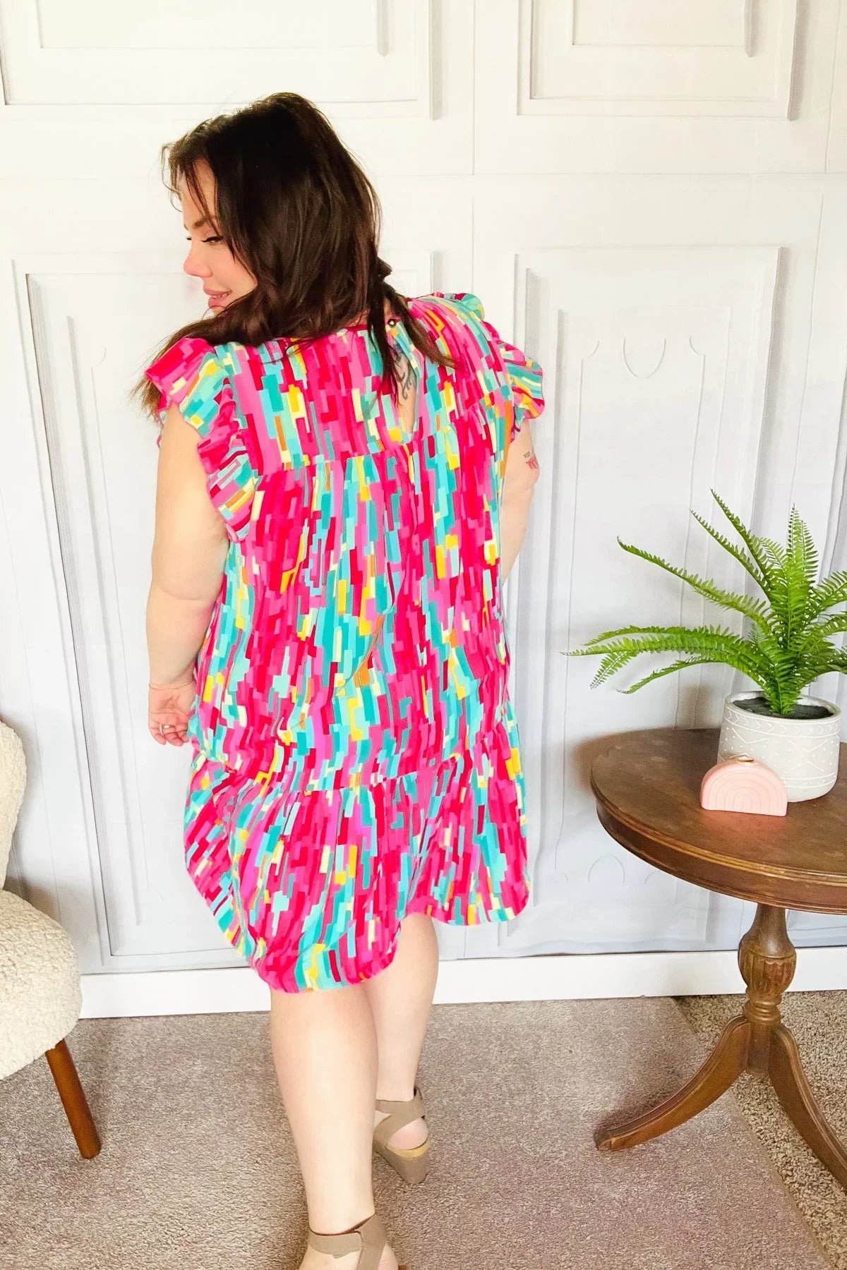 Feeling Bold Multicolor Abstract Print Tiered Ruffle Sleeve Dress | 2024 Summer Blow Out Sale Daverri Fashions