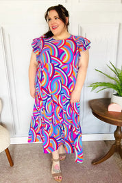 Feel Your Best Purple Abstract Print Smocked Ruffle Sleeve Maxi Dress | 07-01-25 Summer Sale Daverri Fashions