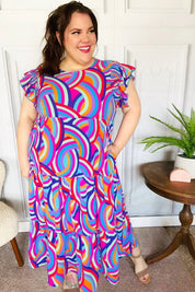 Feel Your Best Purple Abstract Print Smocked Ruffle Sleeve Maxi Dress | 07-01-25 Summer Sale Daverri Fashions