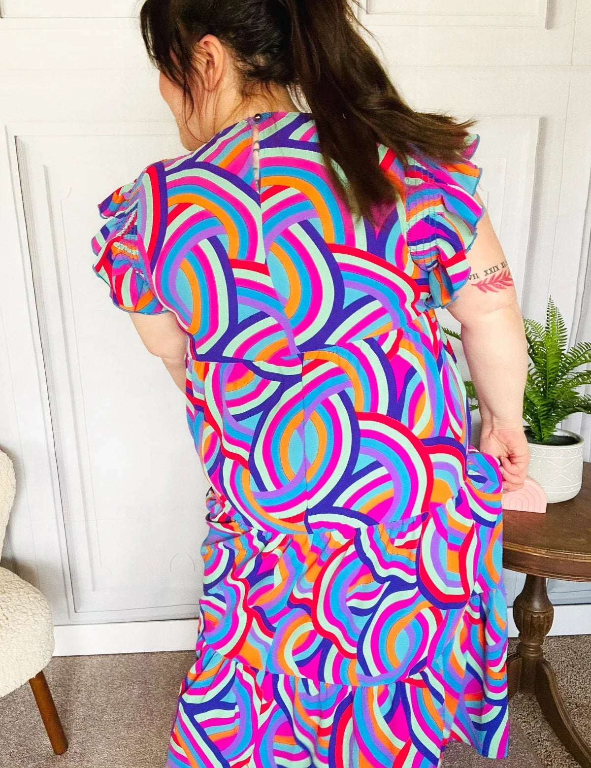 Feel Your Best Purple Abstract Print Smocked Ruffle Sleeve Maxi Dress | 07-01-25 Summer Sale Daverri Fashions