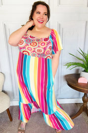 Feeling Bold Fuchsia & Teal Striped Medallion Crochet Print Dress | 07-01-25 Summer Sale Daverri Fashions