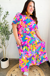 Tropical Trance Fuchsia Floral Smocked Waist Maxi Dress | Daverri Fashions