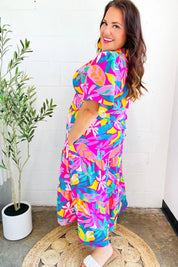 Tropical Trance Fuchsia Floral Smocked Waist Maxi Dress | Daverri Fashions