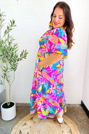 Tropical Trance Fuchsia Floral Smocked Waist Maxi Dress | Daverri Fashions