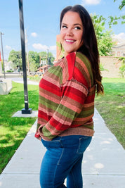 Perfectly You Olive & Mauve Stripe Two-Tone Banded Sweater Top | Daverri Fashions