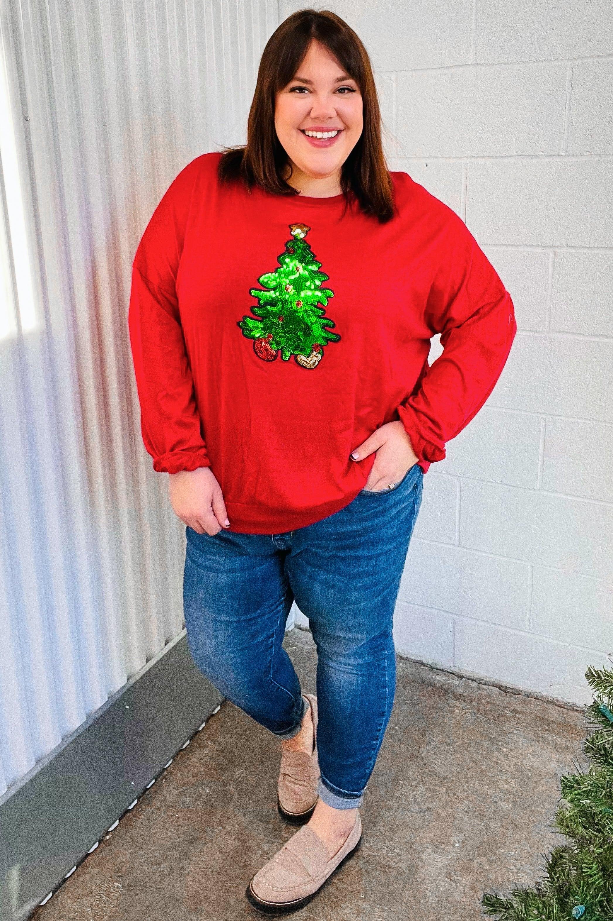 More The Merrier Red Sequin Christmas Tree Hacci Top | Daverri Fashions