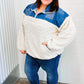 Good Vibes Denim & Ivory Patchwork Sherpa Half Zip Pullover - DAVERRI FASHIONS