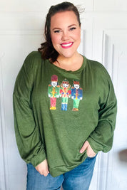 Be Merry Forest Green Nutcracker Sequin Hacci Top | Daverri Fashions