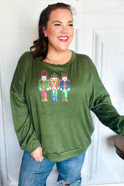 Be Merry Forest Green Nutcracker Sequin Hacci Top | Daverri Fashions