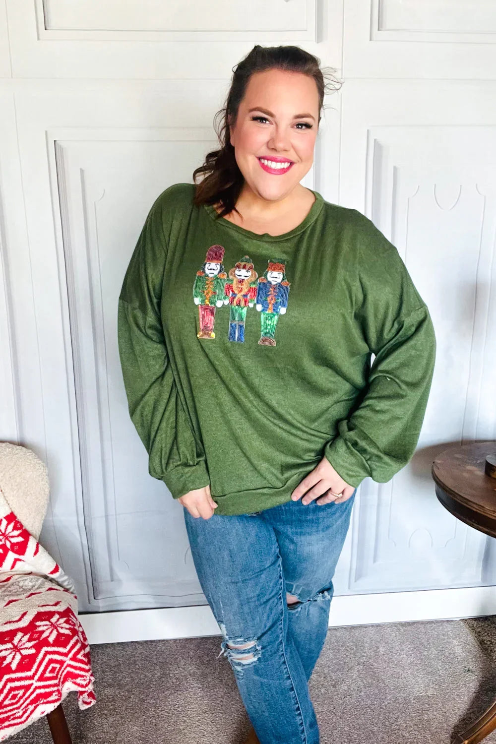 Be Merry Forest Green Nutcracker Sequin Hacci Top | Daverri Fashions