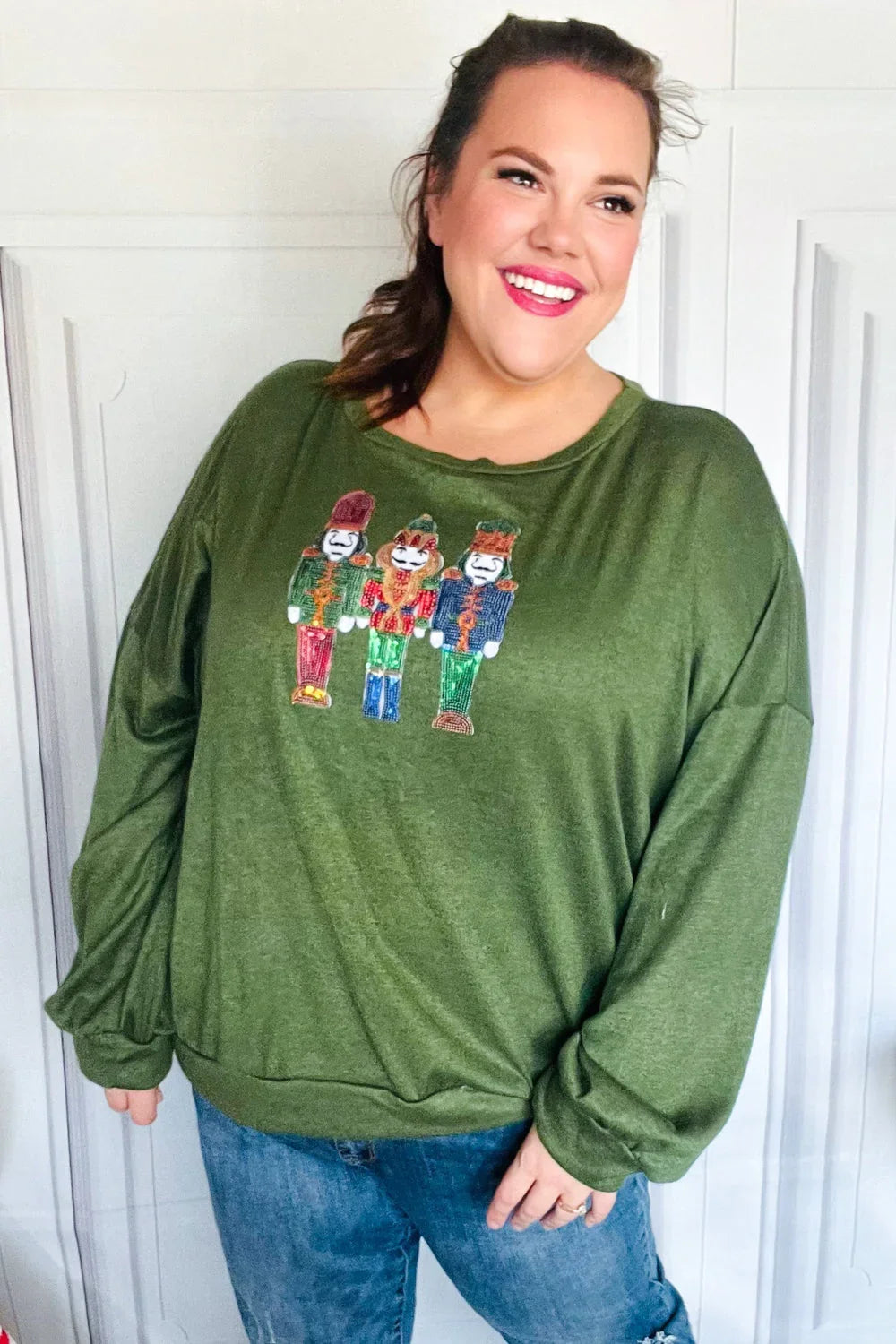Be Merry Forest Green Nutcracker Sequin Hacci Top | Daverri Fashions