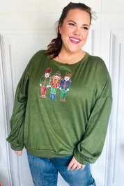Be Merry Forest Green Nutcracker Sequin Hacci Top | Daverri Fashions
