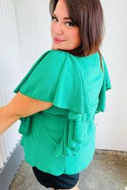 Sea Green Button Ruffle Woven Top | Daverri Fashions