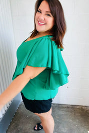 Sea Green Button Ruffle Woven Top | Daverri Fashions