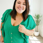 Sea Green Button Ruffle Woven Top - DAVERRI FASHIONS