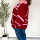Fall For You Crimson Stripe Notched Neck Collared Oversized Sweater - DAVERRI FASHIONS