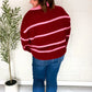 Fall For You Crimson Stripe Notched Neck Collared Oversized Sweater - DAVERRI FASHIONS