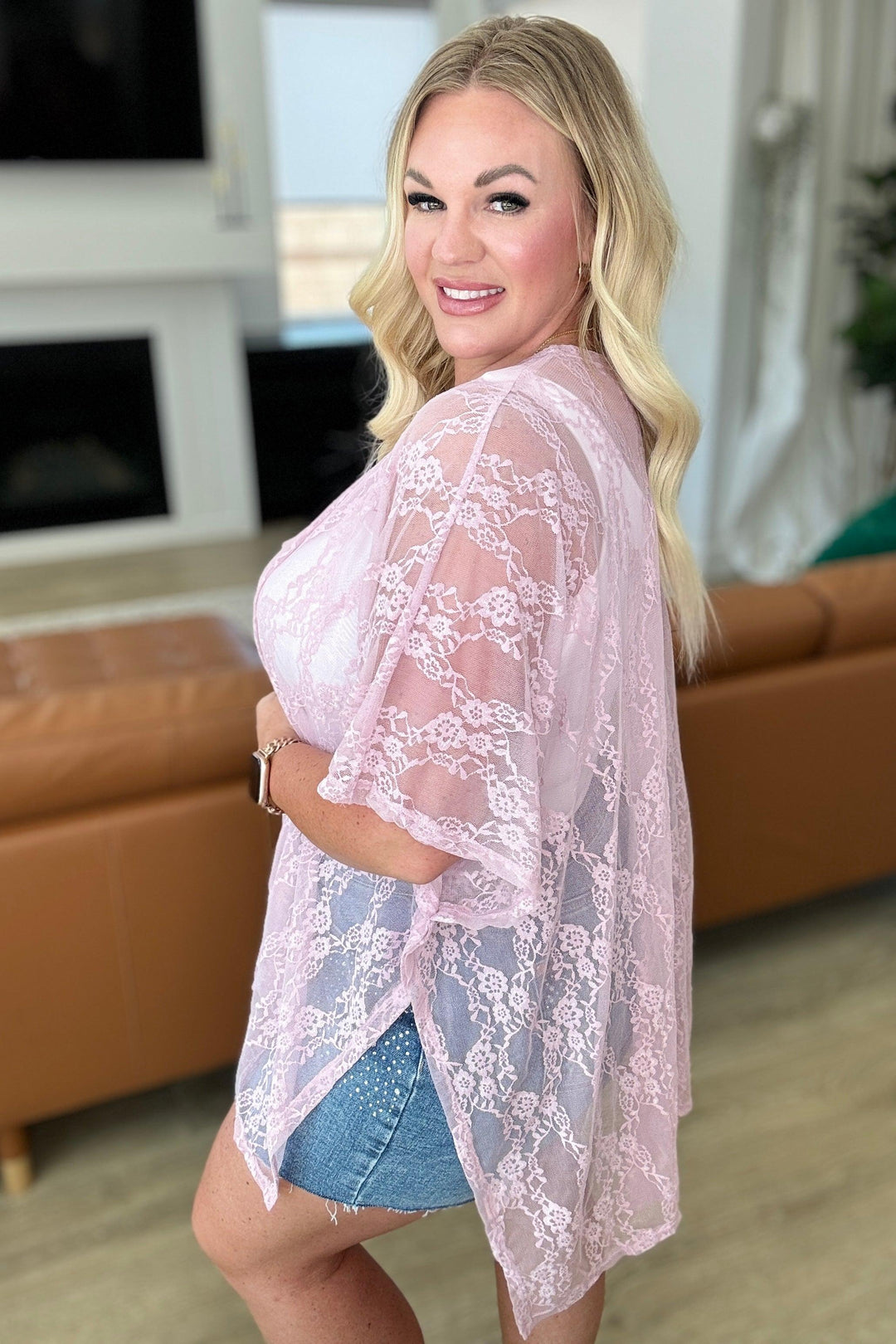 Good Days Ahead Lace Kimono In Mauve Layers