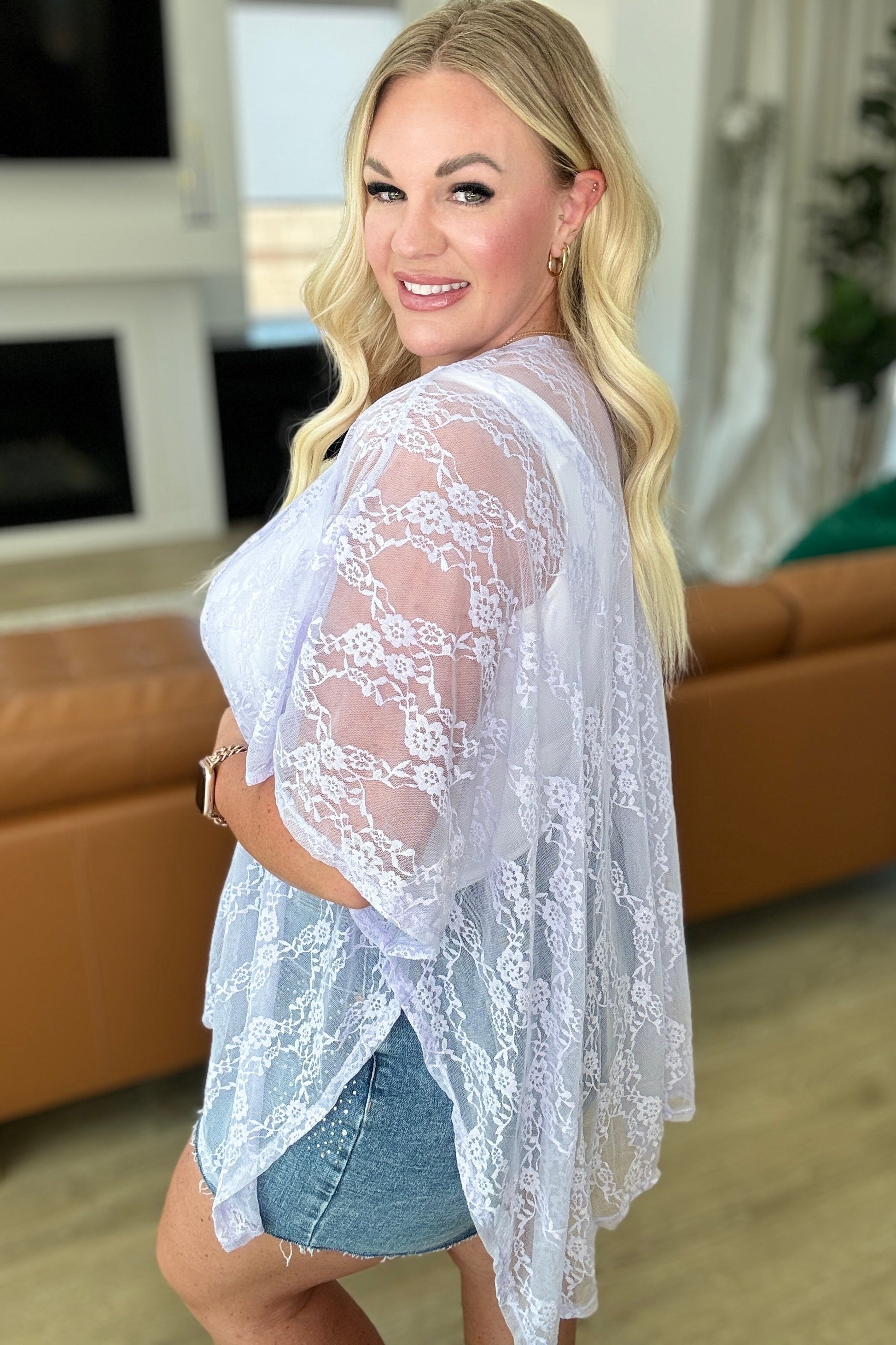 Good Days Ahead Lace Kimono In Lavender Layers