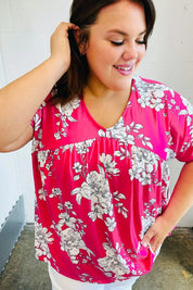 Fuchsia Floral V Neck Dolman Top | Daverri Fashions