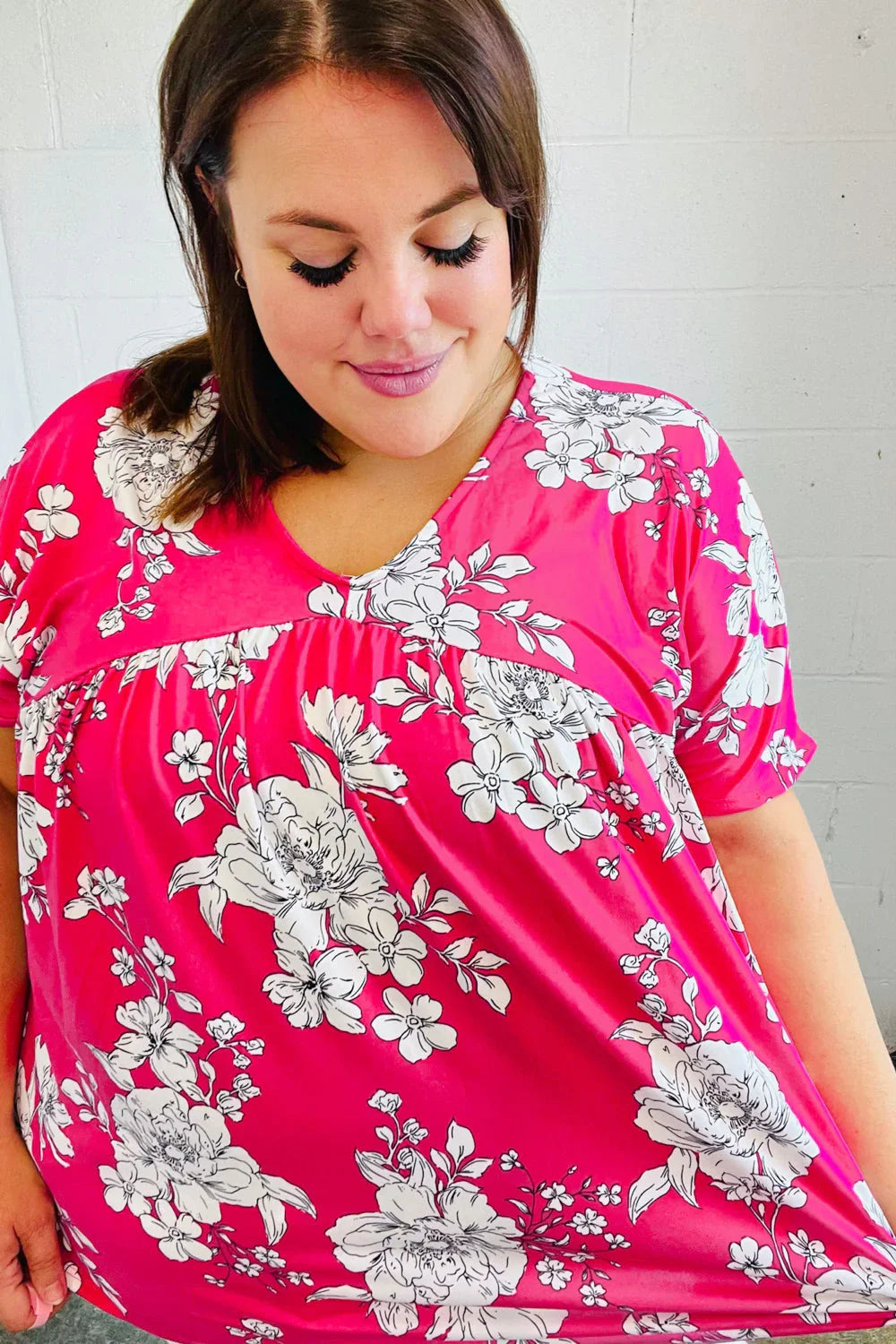 Fuchsia Floral V Neck Dolman Top | Daverri Fashions
