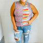 Coral & Denim Stripe Floral Print Tank Top - DAVERRI FASHIONS