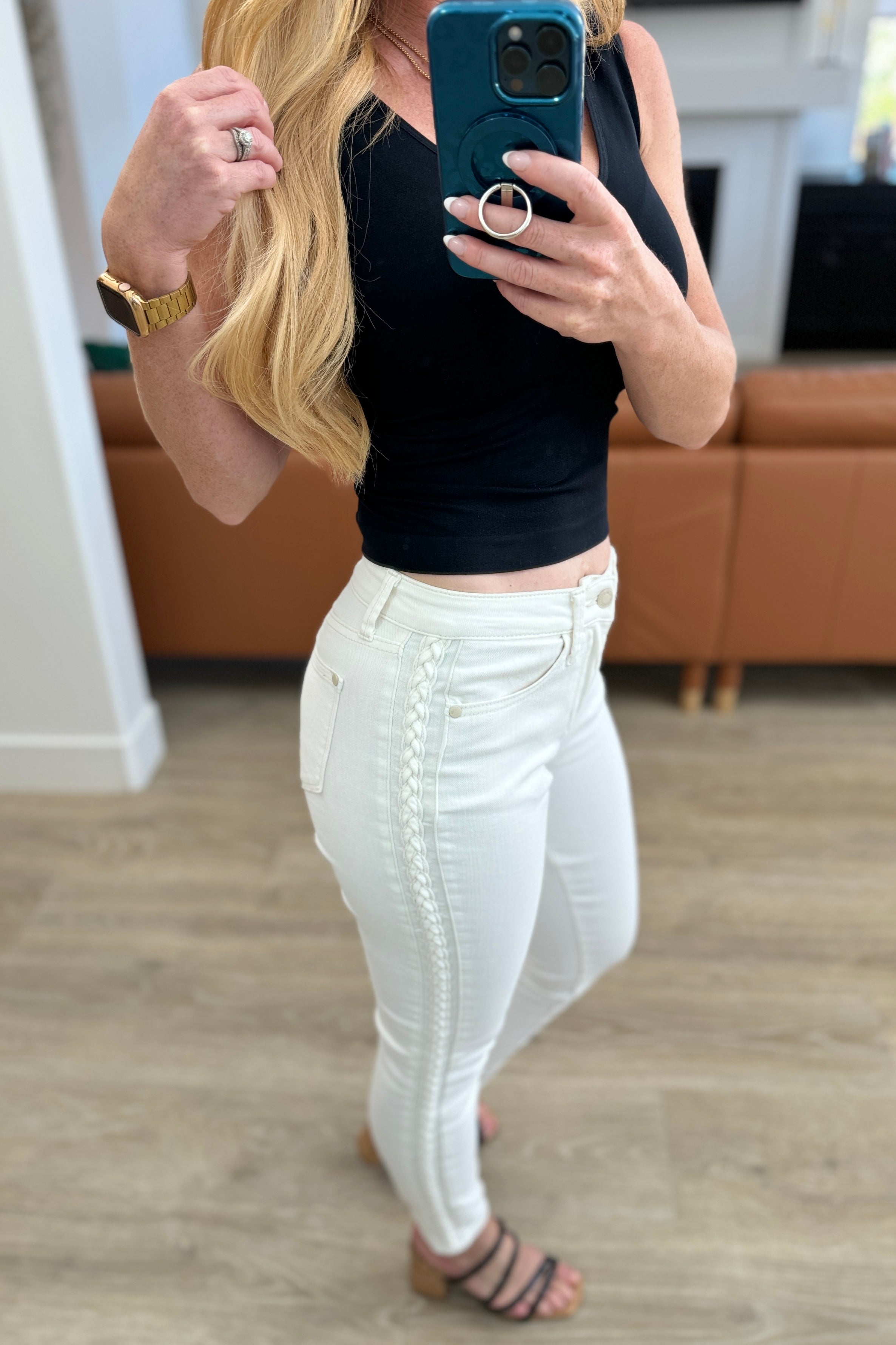 Full Size Mid Rise Braided Side Seam Relaxed Jeans | Jeans Daverri Fashions