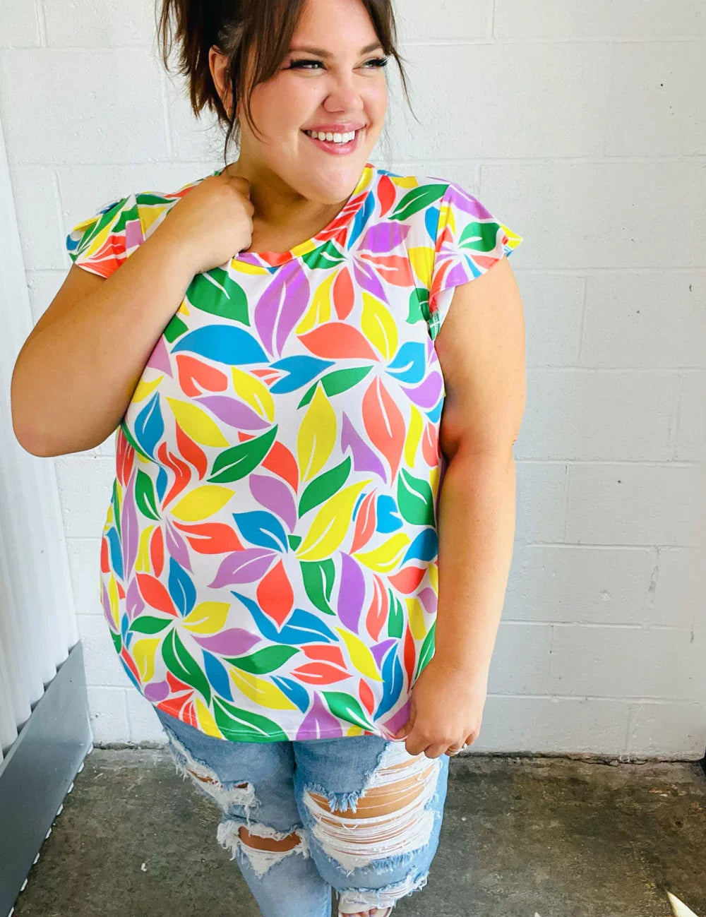 Feeling Playful Lavender & Yellow Floral Print Flutter Sleeve Top | 07-01-25 Summer Sale Daverri Fashions