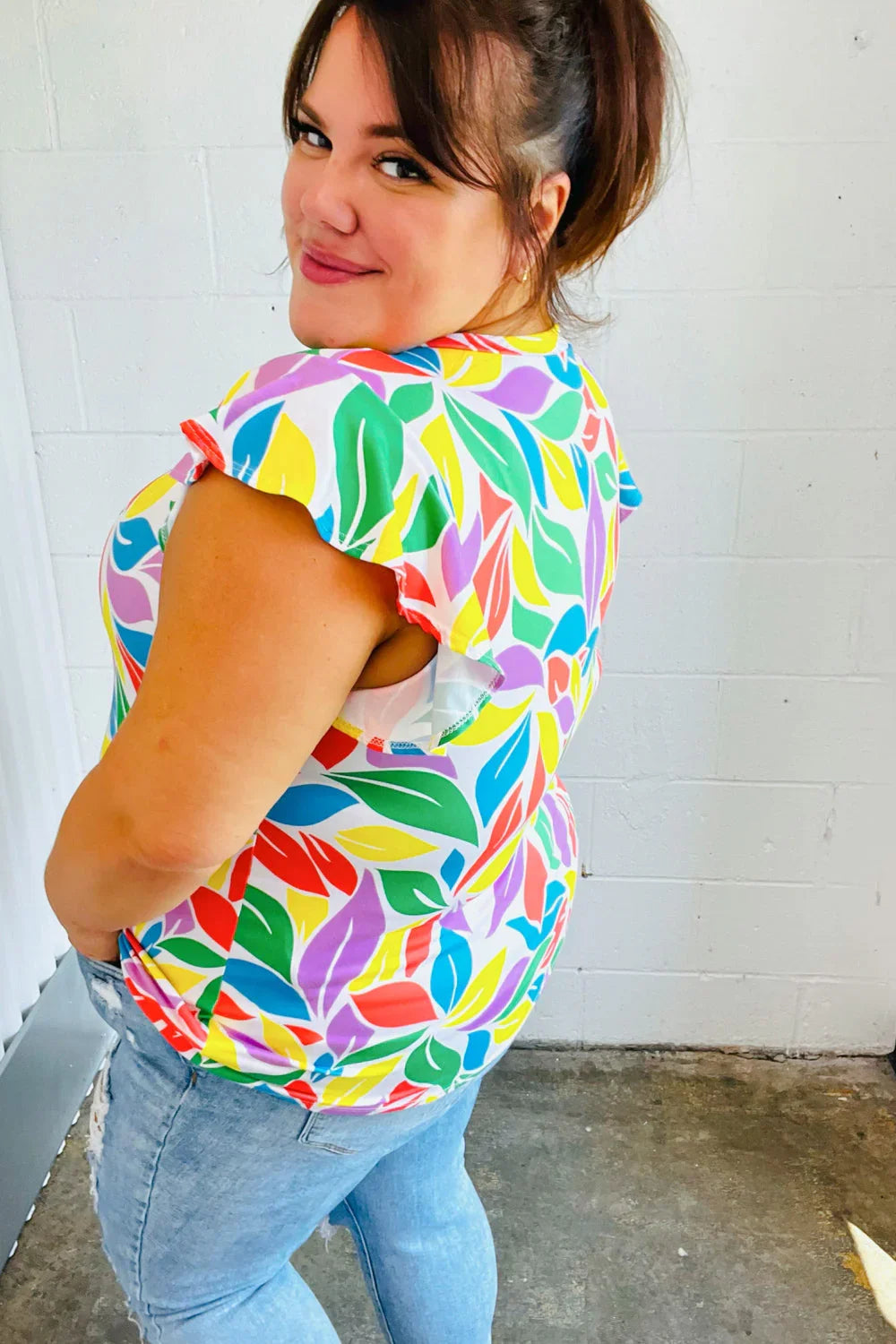 Feeling Playful Lavender & Yellow Floral Print Flutter Sleeve Top | 07-01-25 Summer Sale Daverri Fashions