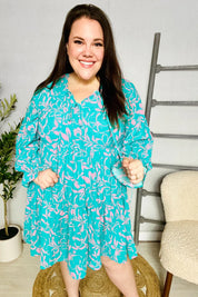 Boho Romance Mint Floral Print Front Ribbon Bow Tiered Dress | Daverri Fashions