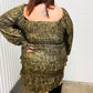 Olive green tweed mini dress with long sleeves and square neckline