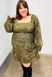 Dazzling Black Gold Foiled Smocked Fit & Flare Dress | Daverri Fashions