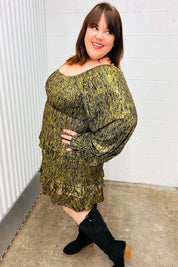 Dazzling Black Gold Foiled Smocked Fit & Flare Dress | Daverri Fashions