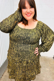 Dazzling Black Gold Foiled Smocked Fit & Flare Dress | Daverri Fashions