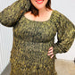 Olive green textured tunic dress with long sleeves and square neckline