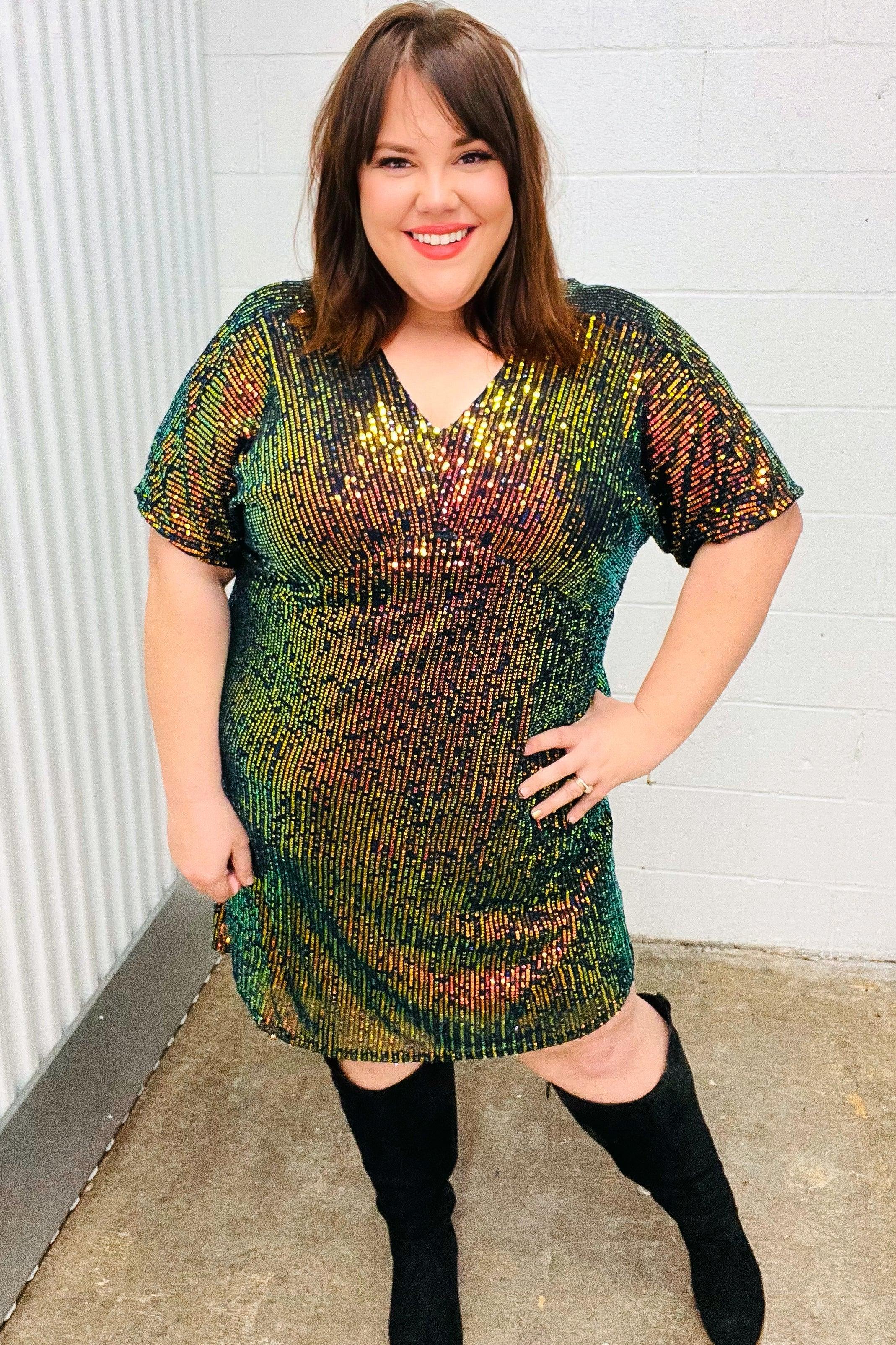 A Night To Remember Black Effervescence Sequin V Neck Dress | Daverri Fashions